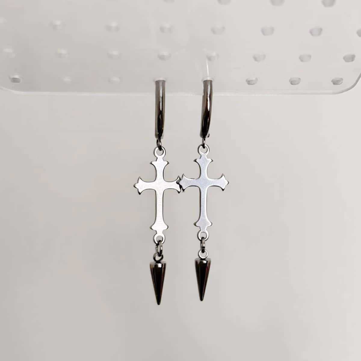 Street Fashion Taiwan - Pendientes cruzados de acero inoxidable con