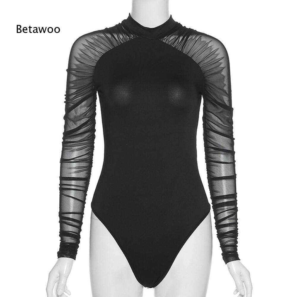 Mesh Top Layering - Body gótico negro sólido con malla,