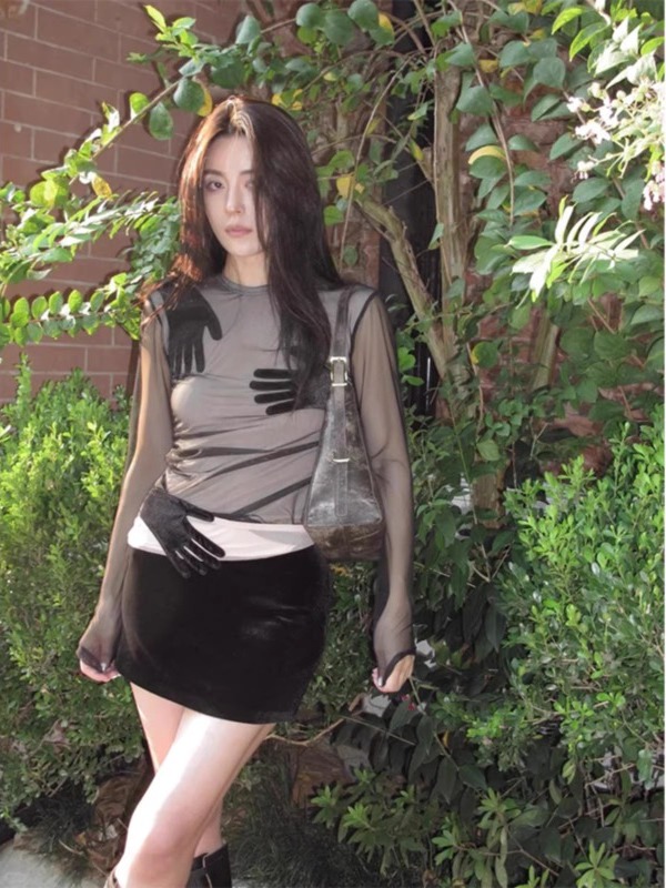Mesh Top Layering - Top sexy de manga larga con