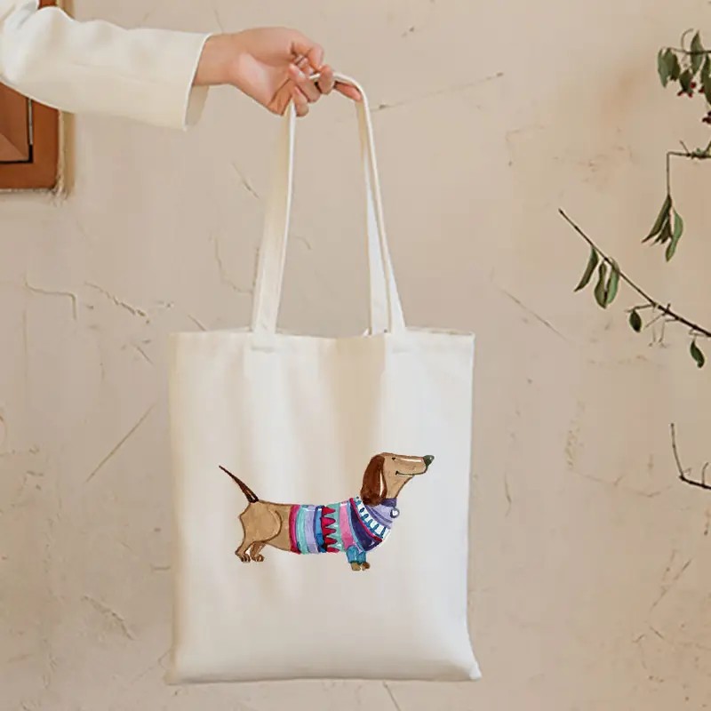 Tote Bag Canvas Print - Bolsos divertidos de perro salchicha bonitos,