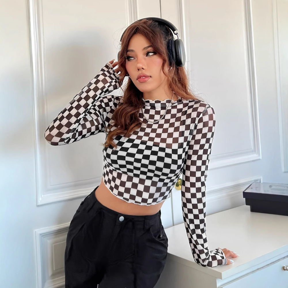 Mesh Top Layering - Nueva Camiseta de Malla a Cuadros