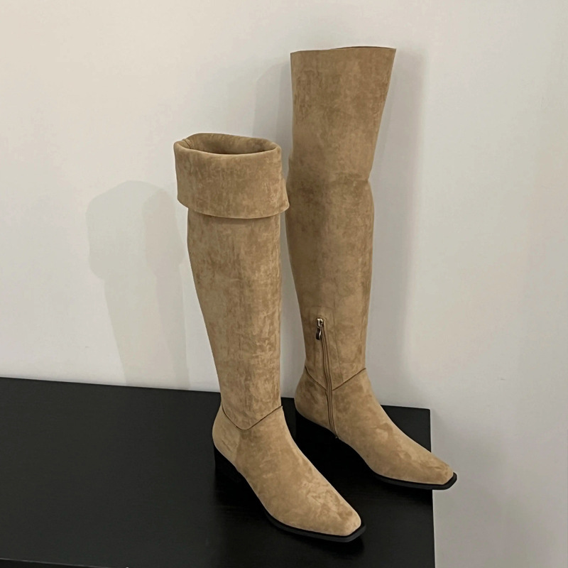 Street Fashion Female - Botas largas de gamuza adelgazantes elásticas