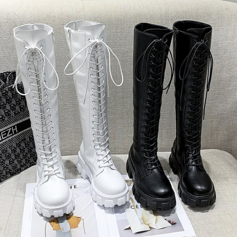 Street Fashion Female - Botas altas de mujer con cordones,