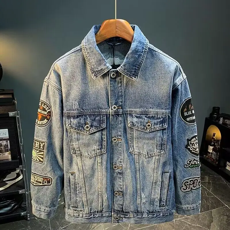 Chaqueta vaquera con parche bo - Street Fashion Jacket Men reseña y precio