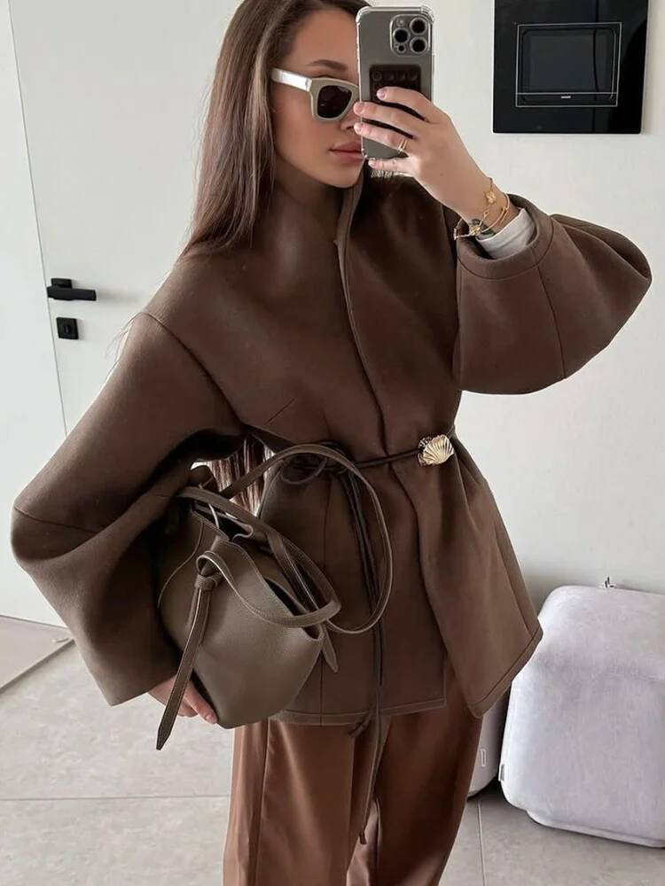 Abrigo de lana liso elegante p - Street Fashion Taiwan reseña y precio