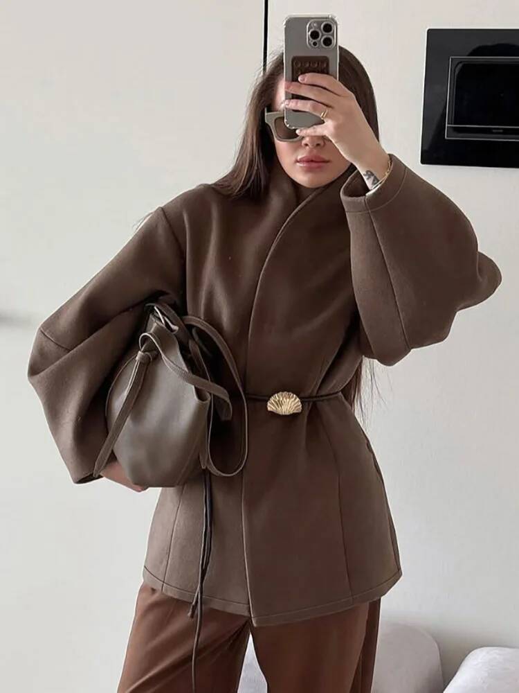 Abrigo de lana liso elegante p - Street Fashion Taiwan reseña y precio