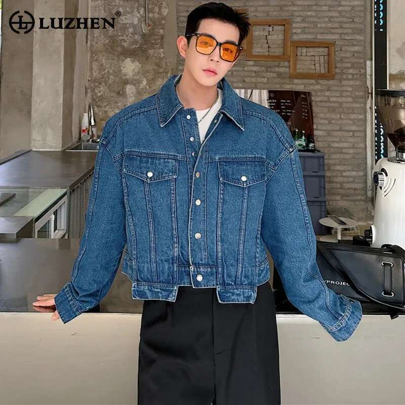 LUZHEN-Chaqueta corta vaquera  - Street Fashion Jacket Men reseña y precio