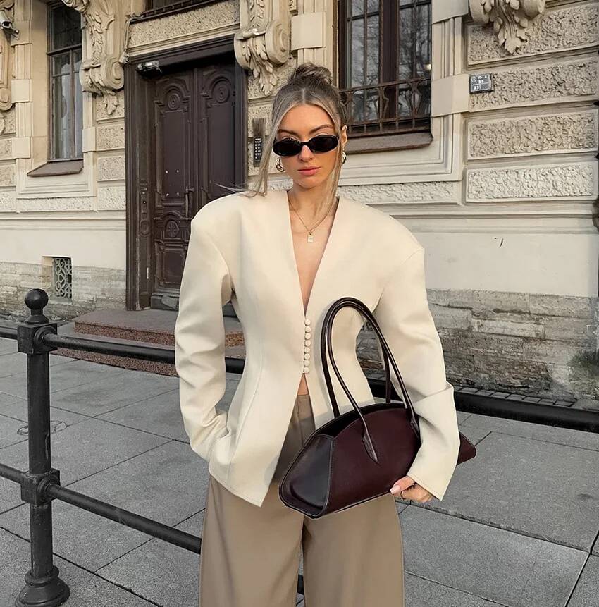 Blazer de mujer elegante con c - Street Fashion Taiwan reseña y precio